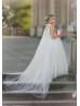 White Tulle Fairytale Flower Girl Dress With Removable Train